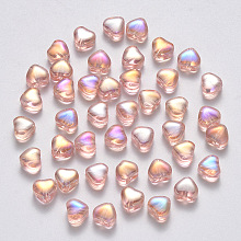 Arricraft Transparent Spray Painted Glass Beads, AB Color Plated, Heart, PeachPuff, 6x6x4mm, Hole: 0.7mm