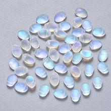 Honeyhandy Transparent Spray Painted Glass Charms, with Glitter Powder, Oval, Clear AB, 8.5x6x4.5mm, Hole: 1mm