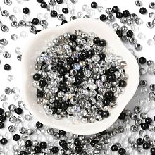 Honeyhandy Glass Beads, Round, Mixed Style, Black, 4~4.5x4mm, Hole: 0.8mm, about 1000pcs/1 bag