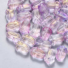 Arricraft Transparent Spray Painted Glass Beads, with Glitter Powder, Pakchoi, Plum, 11x7.5x5.5mm, Hole: 1mm