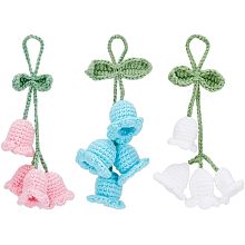 DICOSMETIC 3Pcs 3 Colors Bellflower Hand Knitted Car Pendant lily of The Valley Kintting Ornament Car Rear View Mirror Charm Interior Auto Rear View Charm Bag Keychain Car Decor