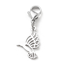 Honeyhandy 201 Stainless Steel Bird Pendant Decorations, Lobster Clasp Charms, for Keychain, Purse, Backpack Ornament, Stainless Steel Color, 32mm