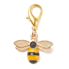 Honeyhandy Alloy Enamel Bees Pendant Decorations, Lobster Clasp Charms, Clip-on Charms, for Keychain, Purse, Backpack Ornament, Golden, 35mm