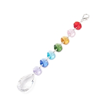 Honeyhandy Electroplate Octagon Glass Beaded Pendant Decorations, Suncatchers, Rainbow Maker, with Alloy Lobster Claw Clasps, Clear Faceted Glass Pendants, Teardrop Pattern, 190mm, Pendant: 38x22x11.5mm