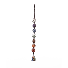 Honeyhandy 7 Chakra Gemstone Hanging Decorations, Yoga Meditation Hanging for Wall Home Decor Car Window Hanging Ornament, Saddle Brown, 320~330mm