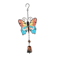 Honeyhandy Iron Wind Chimes, Small Wind Bells Handmade Glass Pendants, Butterfly, Colorful, 343~360mm