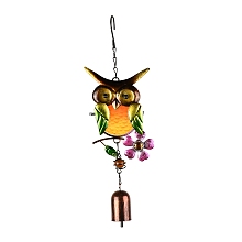 Honeyhandy Spray Painted Iron Wind Chimes, Small Wind Bells Handmade Glass Pendants, Owl, Colorful, 328mm