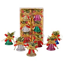 2 Sets Plastic Pendant Decorations, for Christmas, with Polyester Rope, Merry Christmas Bell, Mixed Color, 80x36mm, 6pcs/set