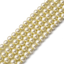 Glass Pearl Beads, Pearlized, Round, Beige, 10mm, Hole: 0.7~1.1mm, about 40pcs/Strand, 16''(40.64cm)