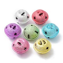 Spray Painted Iron Bell Pendants, Frosted Star Bell Charms, Mixed Color, 24x21mm, Hole: 6x3mm