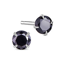 SHEGRACE 925 Sterling Silver Four Pronged Ear Studs, with AAA Cubic Zirconia and Ear Nuts, Black, 7mm