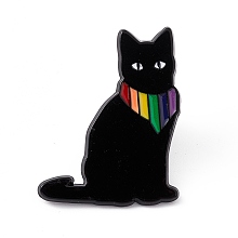 Honeyhandy Rainbow Color Pride Flag Animal Enamel Pin, Brooches, Electrophoresis Black Alloy Brooch for Backpack Clothes, Cat Pattern, 30x23x2mm, Pin: 1.2mm