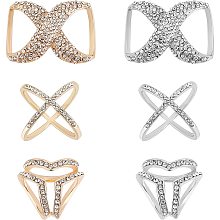 CHGCRAFT 6Pcs 6 Style X Shaped Fashion Scarf Ring Buckle Three Rings Scarves Buckle Infinity Hollow Scarf Clip for T-Shirt Neckerchief Shawl, Platinum and Golden