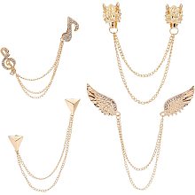 FINGERINSPIRE 4Pcs Tassel Chain Brooch Collar Pins 4 Style (Angel Wings/Triangle/Musical Note/Dragon) Plated Gold Crystal Rhinestone Metal Lapel Pin Suit Coat Breastpin for Women Men Accessories