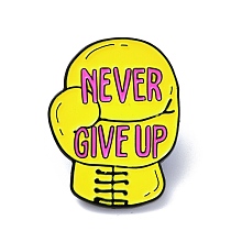 Honeyhandy Word Never Give Up Enamel Pin, Boxing Glove Alloy Badge for Backpack Clothes, Electrophoresis Black, Yellow, 30.5x23.5x1.7mm