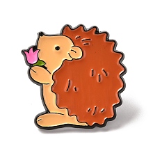 Arricraft Alloy Enamel Brooches, Enamel Pin, Hedgehog, Chocolate, 27x27x11mm