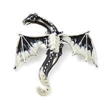 Honeyhandy Dragon Alloy Brooch, Enamel Pins, Antique Silver, Black, 62x58x11mm