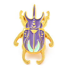 Honeyhandy Alloy Enamel Brooches, Enamel Pin, with Butterfly Clutches, Insect, Golden, Medium Purple, 28x18x9.5mm