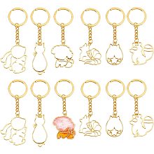 OLYCRAFT 12Pcs Animal Open Bezel Charms with Keychain 6-Style Alloy Frame Pendants Color-Lasting Hollow Squirrel Cat Resin Frames with Loop for Resin Jewelry Making - Gold