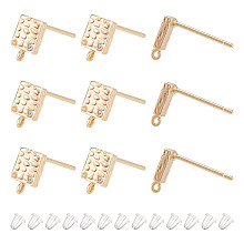 ARRICRAFT 10Pcs Square Brass Cubic Zirconia Stud Earring Findings, with Vertical Loop & 20Pcs Plastic Ear Nuts, Nickel Free, Real 18K Gold Plated, 8x5.5mm, Hole: 0.5mm, Pin: 0.7mm