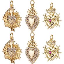 Beebeecraft 6Pcs/Box 3 Style Sacred Heart Charms 18K Gold Plated Brass Valentine's Day Heart Charms with Cubic Zirconia for Mother's Day DIY Necklace Bracelet