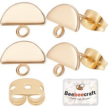 Beebeecraft 1 Box 20Pcs 18K Gold Plated Earring Findings Semicircle Stud Posts with Loop and 20Pcs Earring Backs for DIY Earring Making