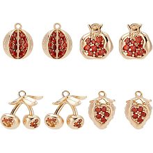 BENECREAT 8Pcs 18k Real Gold Plated Brass Micro Pave Cubic Zironia Fruit Charms, Strawberry Watermelon Cherry Pomegranate Filled CZ 3D Fruit Pendants for DIY Jewelry Making