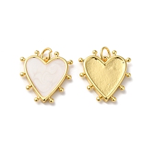 Honeyhandy Rack Plating Brass Enamel Pendants, with Jump Ring, Lead Free & Cadmium Free, Heart Charm, Real 18K Gold Plated, White, 19x18x3mm, Hole: 3.5mm