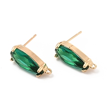 Honeyhandy K9 Glass Stud Earring Teardrop Findings, with Light Gold Tone Brass Findings, Emerald, 19x8mm, Hole: 1.2mm, Pin: 0.8mm