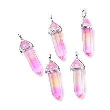 Honeyhandy Faceted Bullet Glass Pointed Pendants, with Platinum Plated Brass Findings, Violet, 38~39.5x12.5x10mm, Hole: 5x3mm