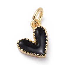 Honeyhandy Enamel Charms, with Brass Findings, Heart, Golden, Black, 9x7x2.5mm, Hole: 2.5mm