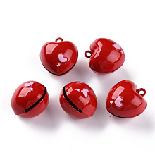 Honeyhandy Baking Painted Brass Bell Pendants, Heart, Red, 21.5x20x17mm, Hole: 2mm