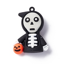 Honeyhandy Halloween Theme PVC Pendants, for DIY Keychain Making, Demon, Black, 47x36x16mm, Hole: 3mm