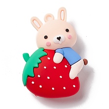 Honeyhandy PVC Plastic Cartoon Big Pendants, Rabbit with Strawberry, Red, 50x38x19mm, Hole: 3mm