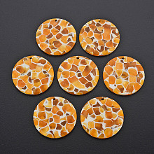 Honeyhandy Cellulose Acetate(Resin) Pendants, Flat Round, Dark Orange, 29.5x2.5mm, Hole: 1.6mm