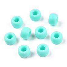 Honeyhandy Opaque Plastic Beads, Frosted, Barrel, Cyan, 9x6mm, Hole: 3.8mm, about 1900pcs/500g