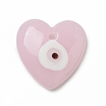 Honeyhandy Handmade Evil Eye Lampwork Pendants, Heart Charms, Pearl Pink, 35x35x8.5mm, Hole: 3mm