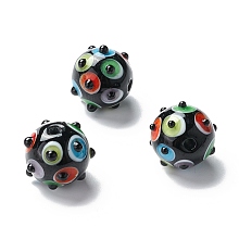 Honeyhandy Handmade Lampwork Beads, Bumpy, Round, Black, 15~16mm, Hole: 2.5mm