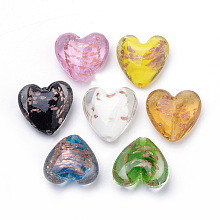 ARRICRAFT Handmade Gold Sand Lampwork Beads, Heart, Mixed Color, 33~35x34~36x16~17mm, Hole: 2~3mm