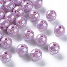 Honeyhandy Opaque Acrylic Beads, AB Color Plated, Round, Violet, 12x11mm, Hole: 2.5mm, about 566pcs/500g