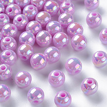 Honeyhandy Opaque Acrylic Beads, AB Color Plated, Round, Violet, 8x7mm, Hole: 2mm, about 1745pcs/500g