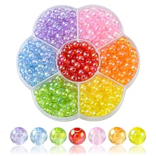 490Pcs 7 Colors Transparent Acrylic Beads, AB Color Plated, Round, Mixed Color, 6x5mm, Hole: 1.8mm, about 70pcs/color