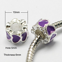 Honeyhandy Alloy Enamel European Beads, Large Hole Beads, Column, Silver Color Plated, Dark Violet, 10x6mm, Hole: 5mm