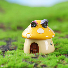 Honeyhandy Mini Resin Mushroom House Figurines, Miniature Landscape Display Decoration, for Dollhouse Accessories, Home Decoration, Gold, 42x42mm