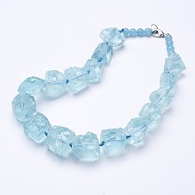 Honeyhandy Rough Synthetic Aquamarine Beaded Necklaces, with Natural & Dyed White Jade Round Beads and Brass Lobster Claw Clasps, 19.2 inch~20.2 inch