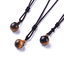 Honeyhandy Natural Tiger Eye Pendant Necklaces, with Nylon Cord, Round, 27.55 inch(70cm)