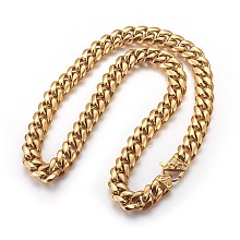 Honeyhandy 304 Stainless Steel Curb Chain Necklaces, Golden, 24.09 inch(61.2cm), 14mm