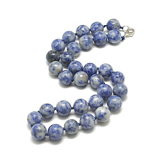 Honeyhandy Natural Blue Spot Jasper Beaded Necklaces, with Alloy Lobster Clasps, Round, 18.1 inch~18.5  inch(46~47cm), round: 11.5~12mm