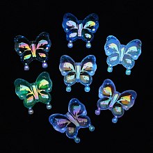 Honeyhandy Luminous UV Plating Rainbow Iridescent Acrylic Beads, Glow in the Dark, Butterfly, Mixed Color, 30x29x10.5mm, Hole: 2mm