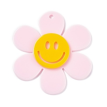 Honeyhandy Opaque Acrylic Big Pendants, Sunflower with Smiling Face Charm, Misty Rose, 55x50.5x5mm, Hole: 2.5mm